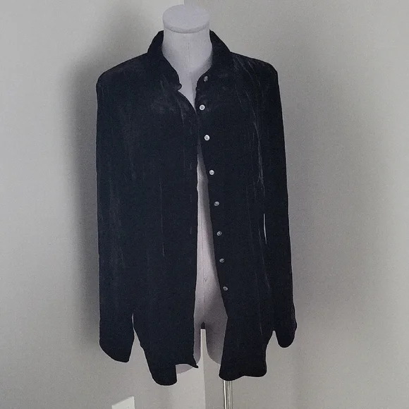 Talbots Black Velvet Button Front Shirt Sz L - Picture 2 of 10